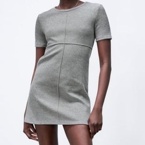 Zara Grey Knit Ribbed Short Sleeve Dress Size Sm NWT